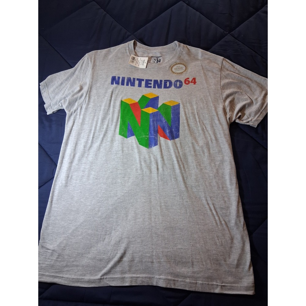 Nintendo 64 N64 Logo Graphic T-Shirt Men Large Gray Heather Retro Video Game NEW